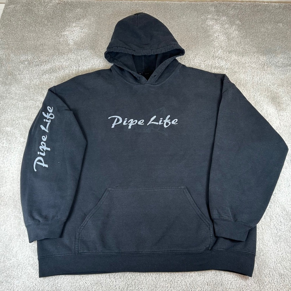 Vintage Y2K Pipe Life Graphic Hoodie Men's XL Black Pullover Surf Boarding Skate